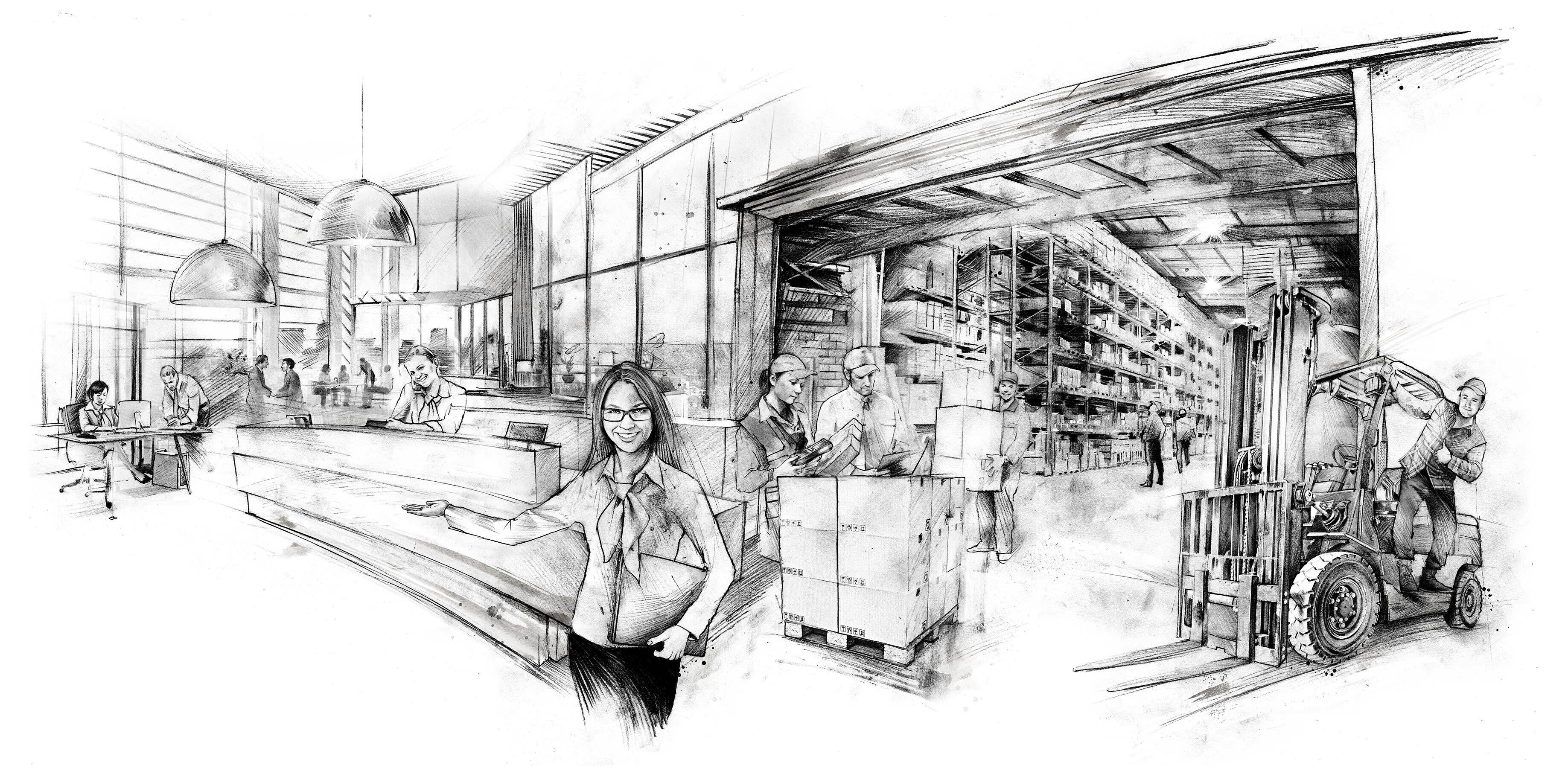 Logistik vertrieb bureau empfang illustration - Kornel Illustration | Kornel Stadler portfolio