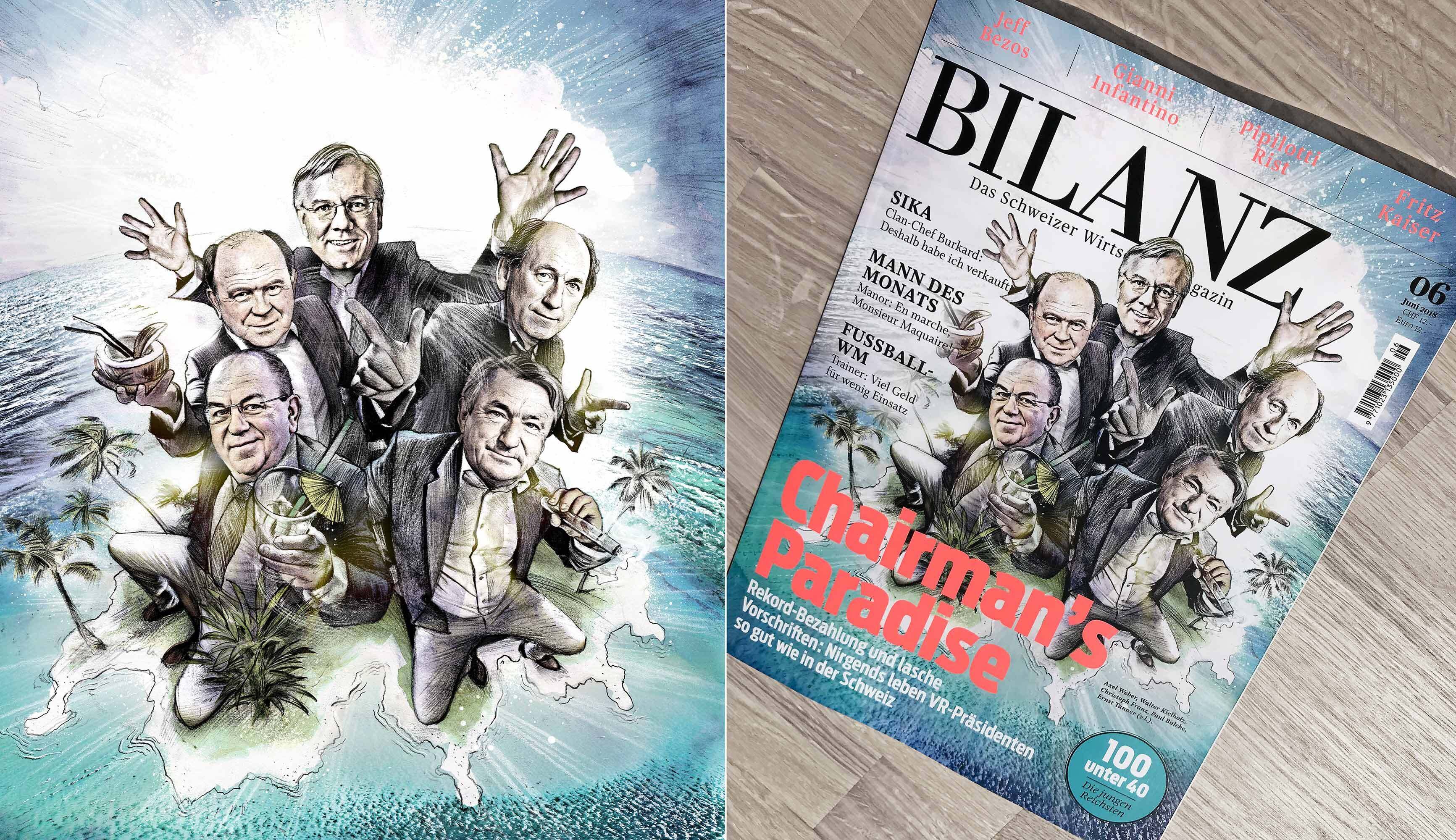 Bilanz cover illustration magazine manager caricature - Kornel Illustration | Kornel Stadler portfolio