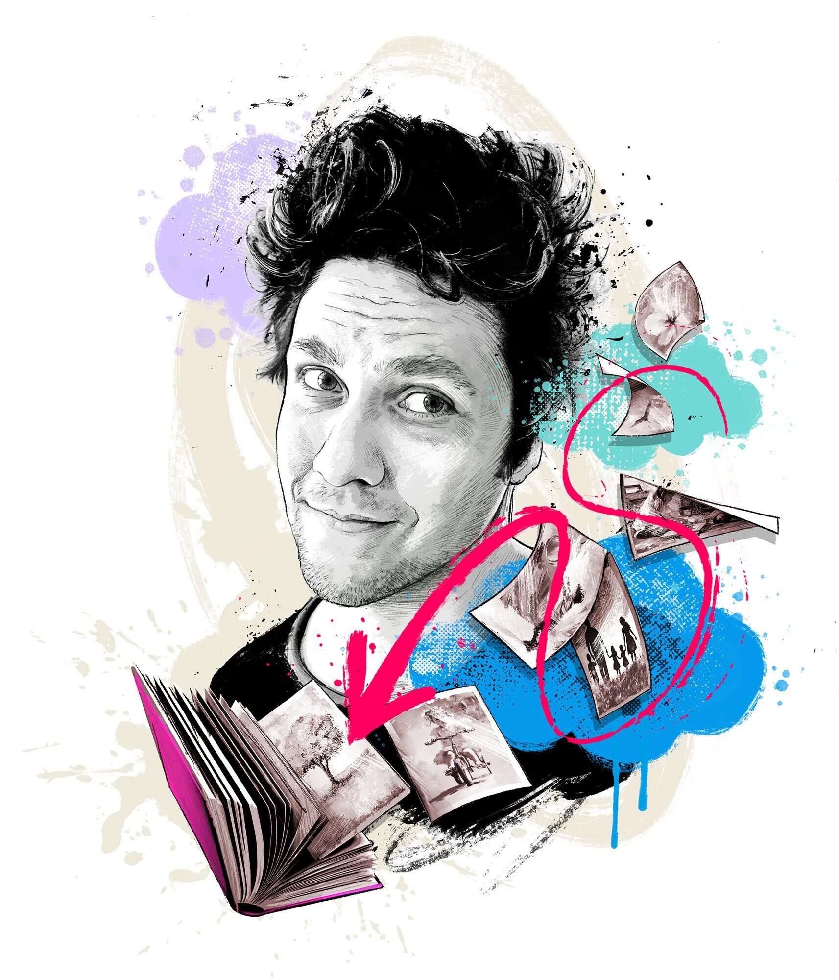 Daniel vuataz portrait Illustration kolumne editorial zeichnung drawing magazin red bulletin red bull bestseller autor writer clouds foto album - Kornel Illustration | Kornel Stadler portfolio