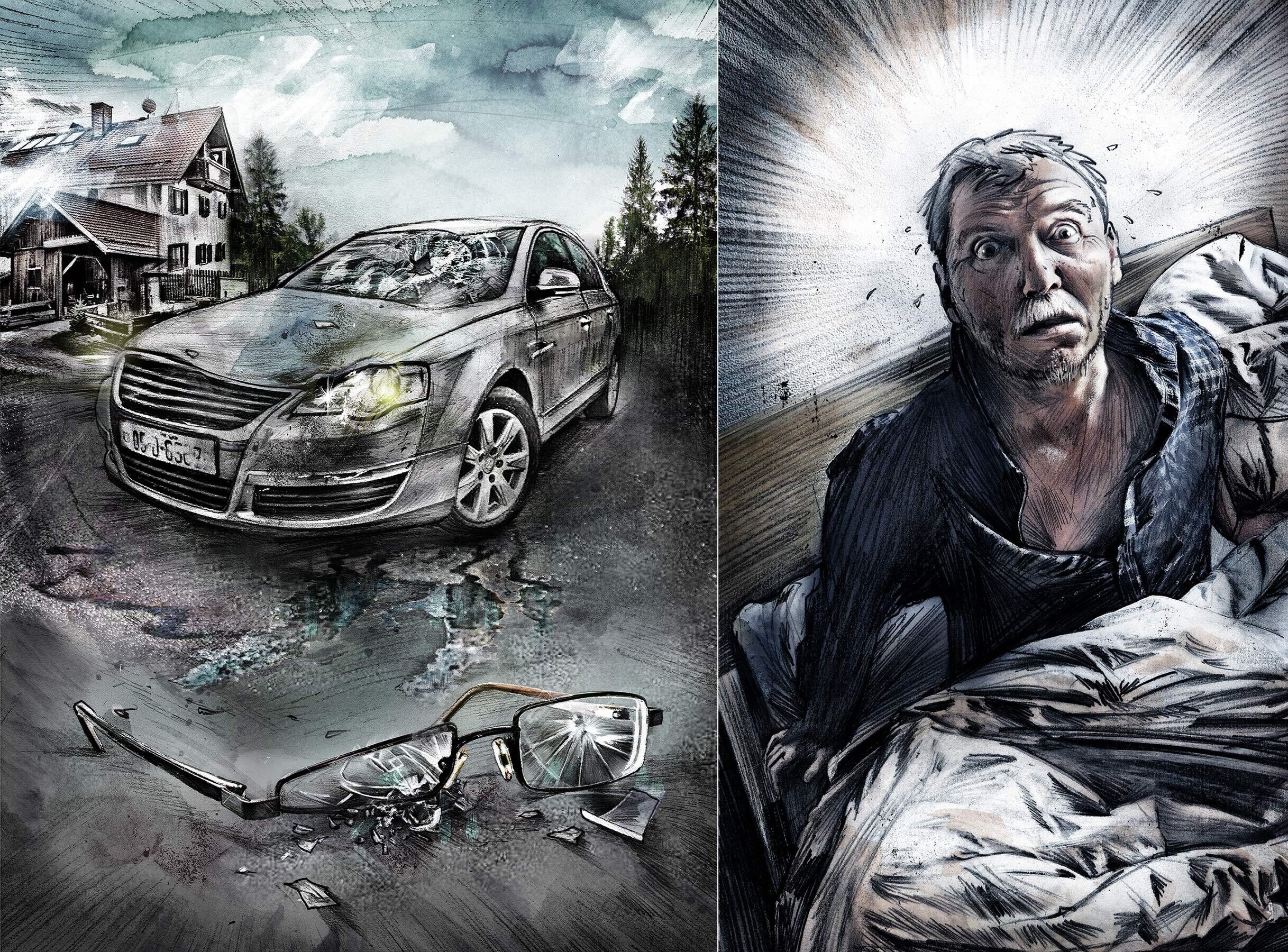 Autounfall shock alptraum illustration - Kornel Illustration | Kornel Stadler portfolio