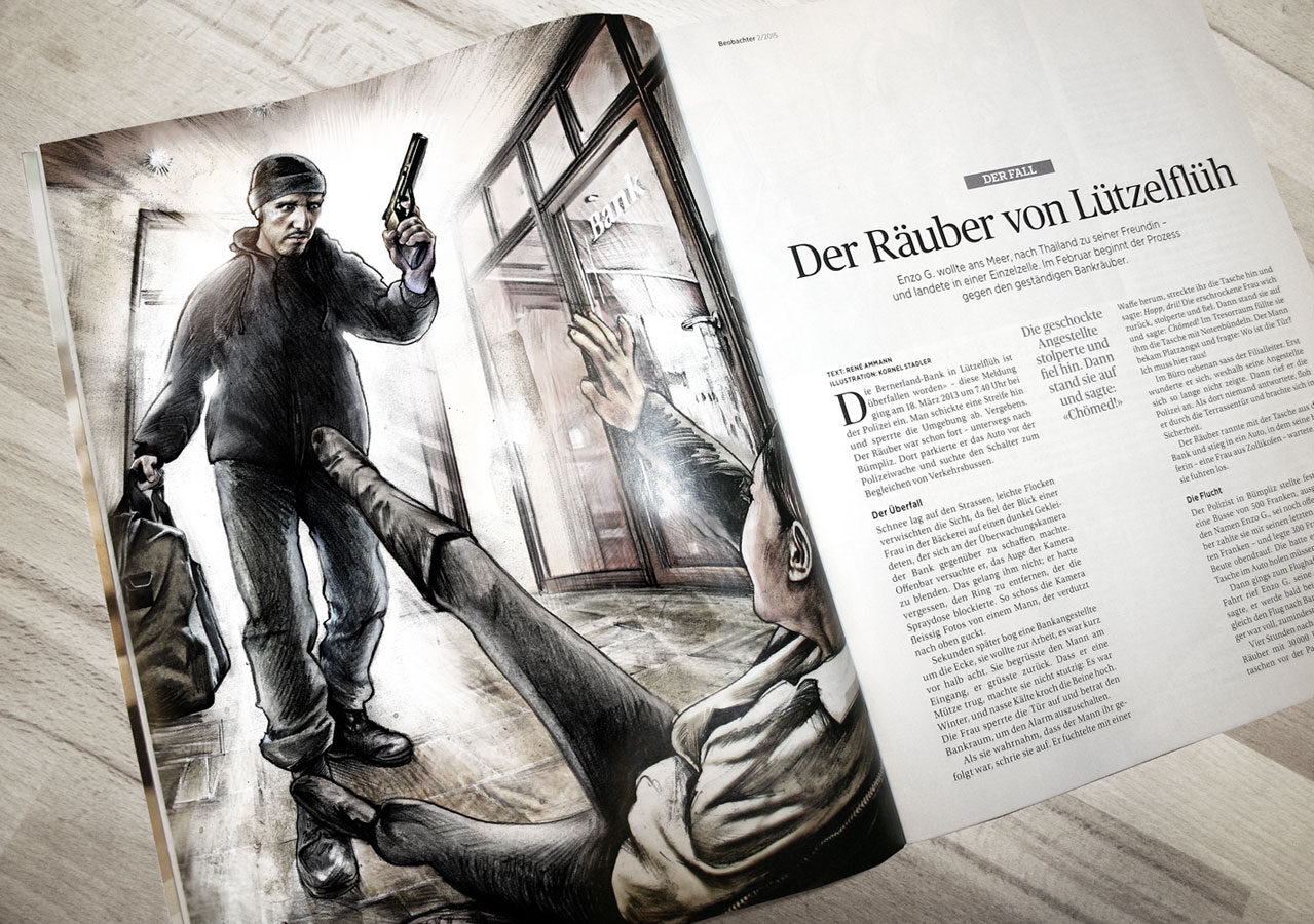Bankraub Beobachter - Kornel Illustration | Kornel Stadler portfolio