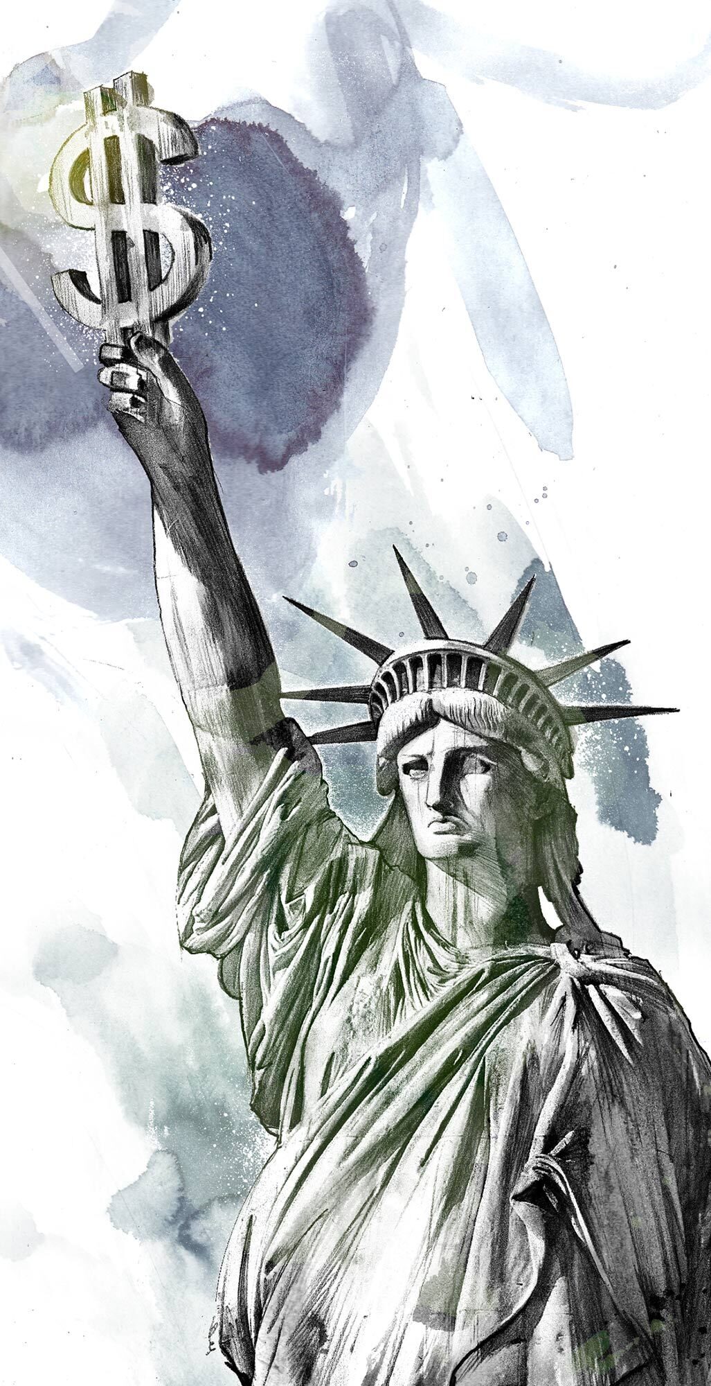 Dollar statue of liberty money - Kornel Illustration | Kornel Stadler portfolio