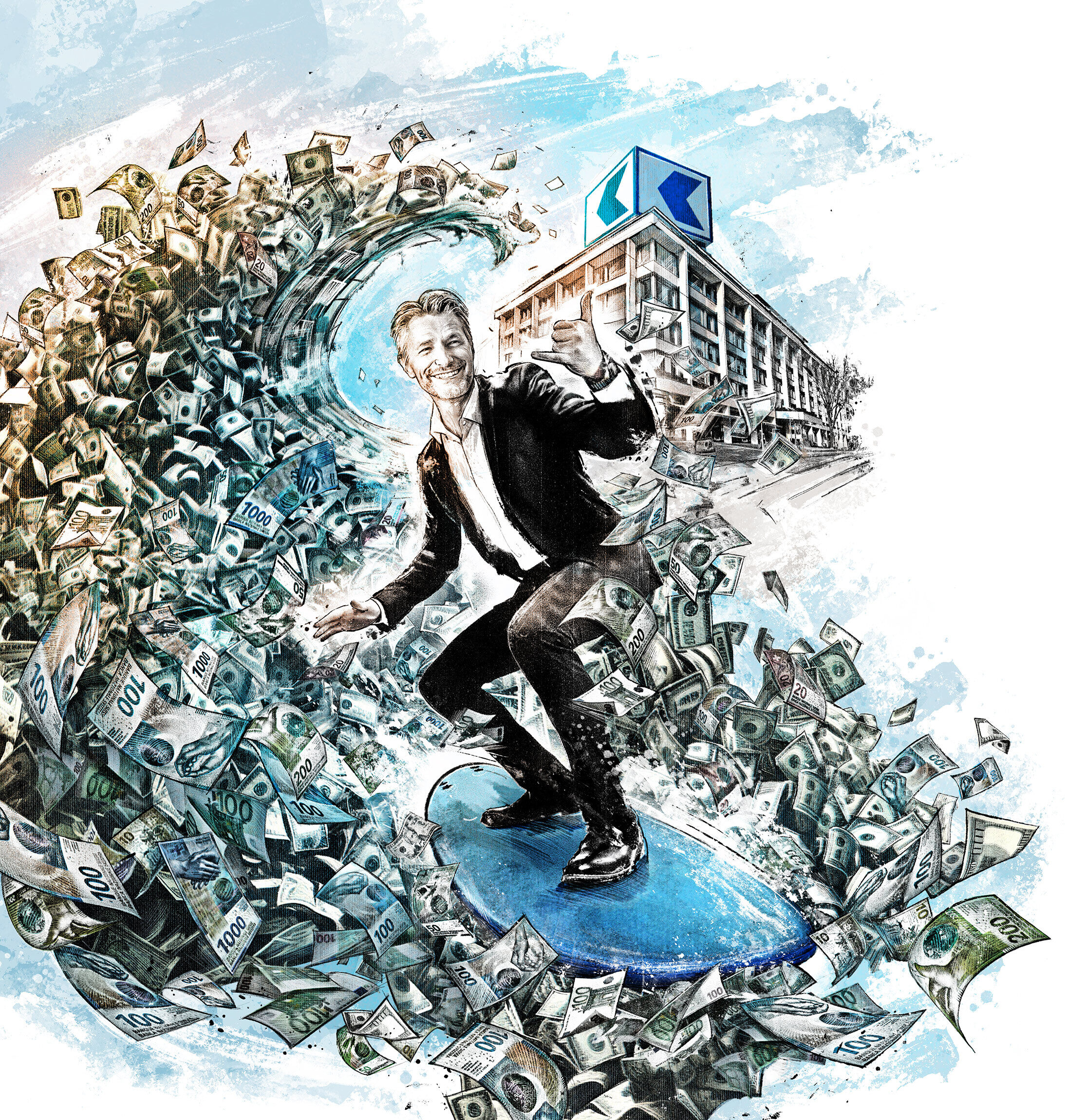 Urs Baumann zkb Zuercher kantonalbank schweiz magazineillustration conceptualillustration portaitillustration bilanz Schweizer Wirtschaftsmagazin - Kornel Illustration | Kornel Stadler portfolio