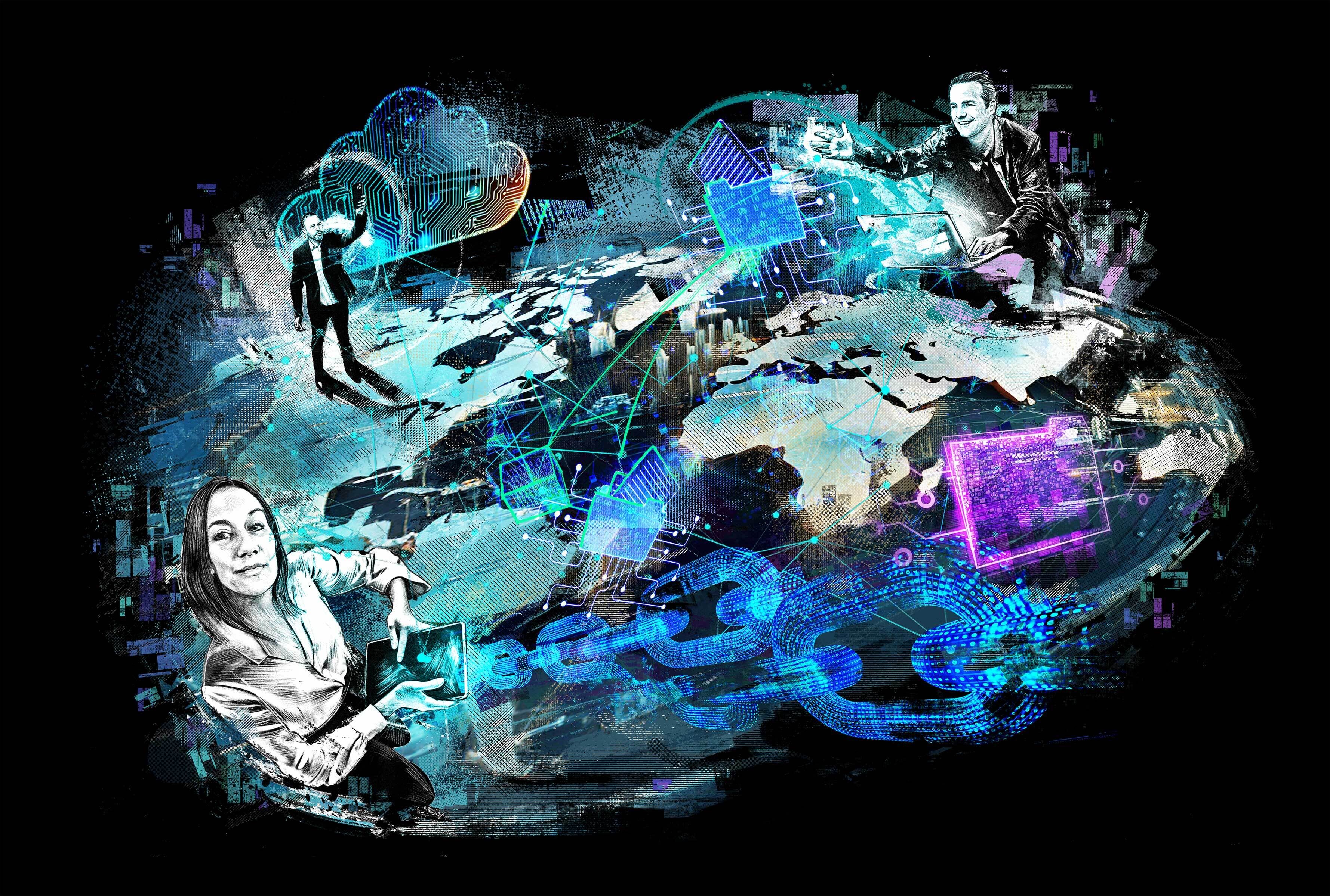 Decentralisers Digital Shapers illustration editorial cyber tech technology blockchain crypto - Kornel Illustration | Kornel Stadler portfolio