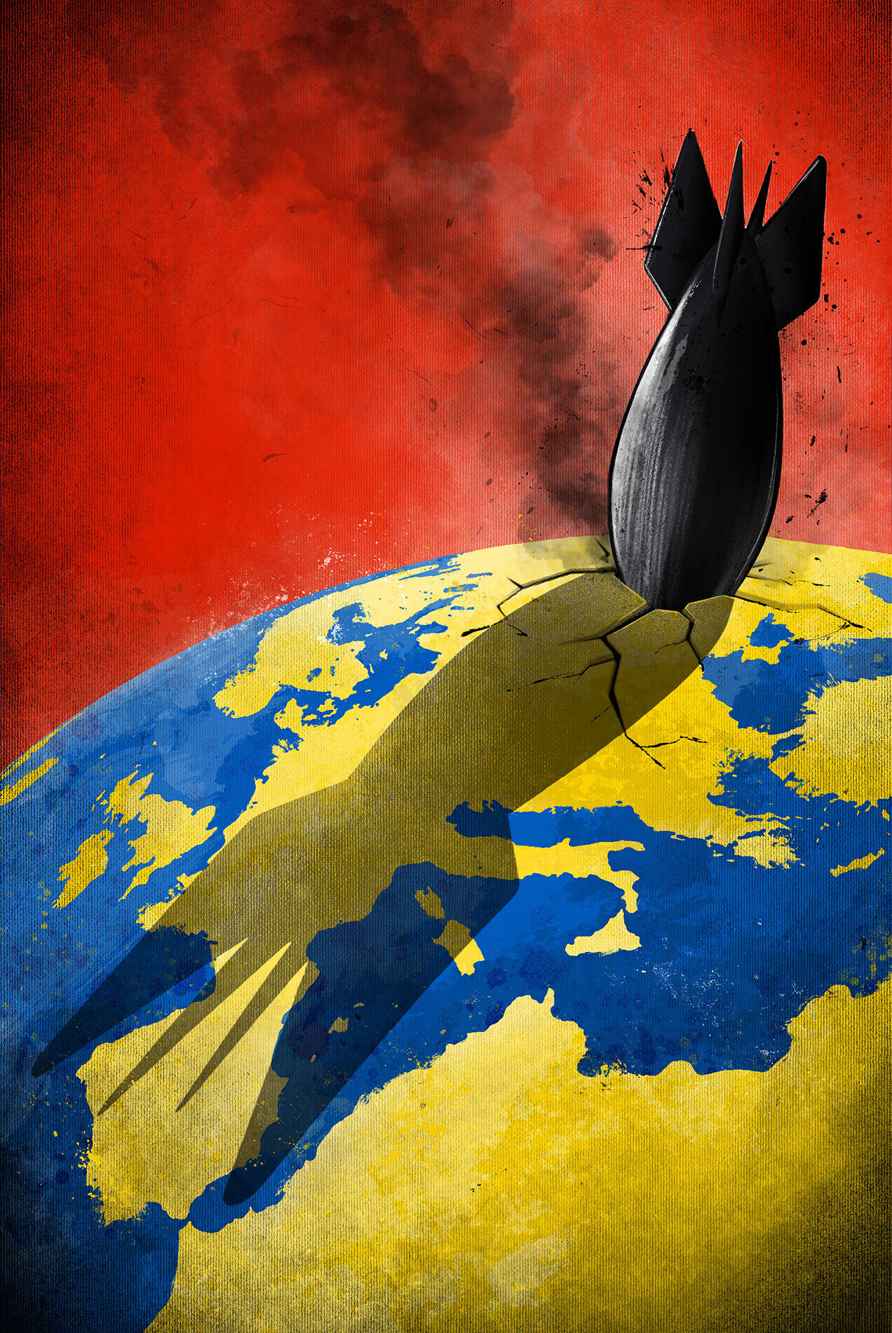 Ukraine europa europe krieg war shadow schatten editorial illustration conceptual russia russland bomb bombe peace - Kornel Illustration | Kornel Stadler portfolio