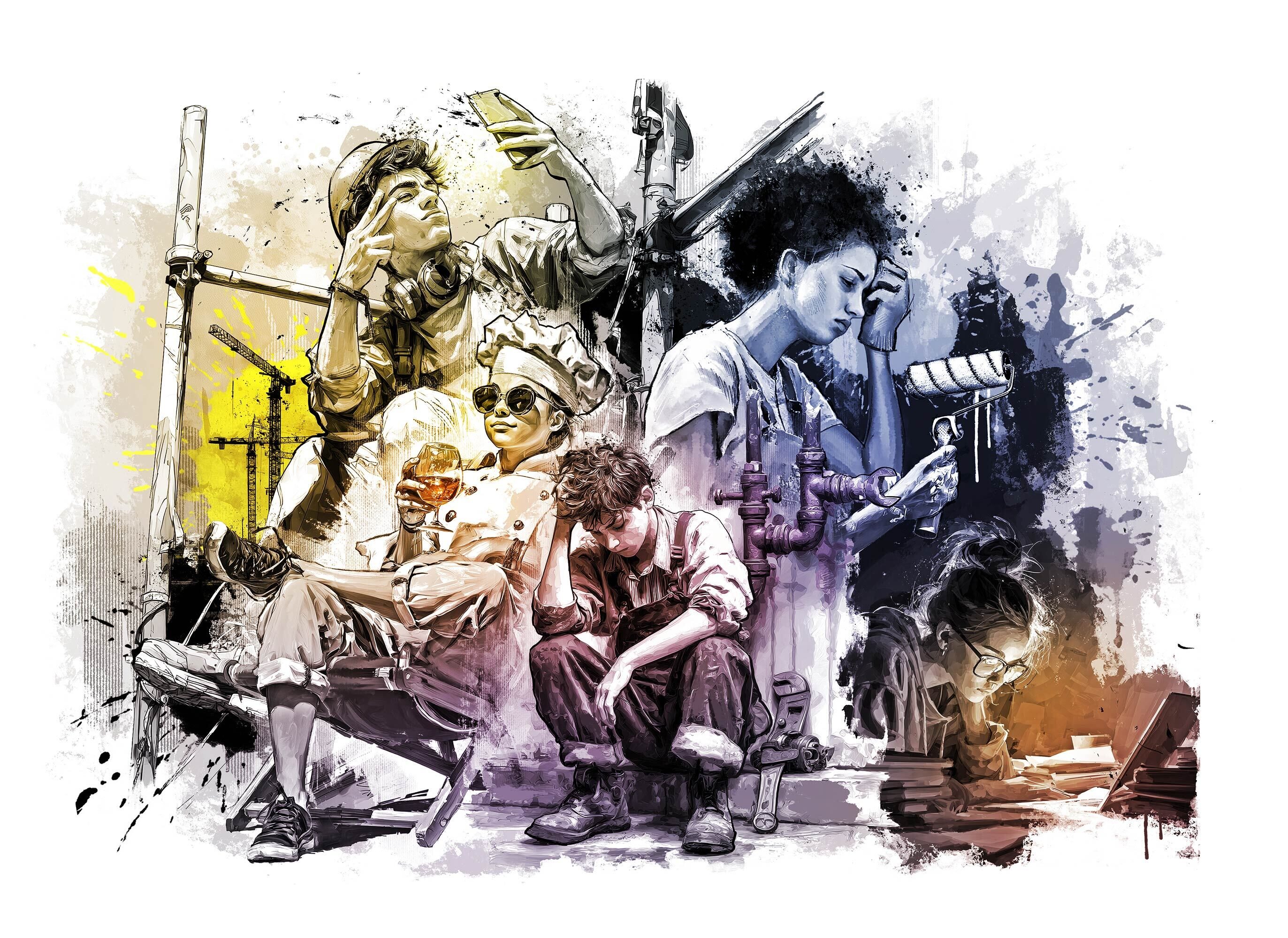 Editorial conceptual illustration newspaper painting lerlinge tiktiok social media teens teenager youth gen z drawing - Kornel Illustration | Kornel Stadler portfolio
