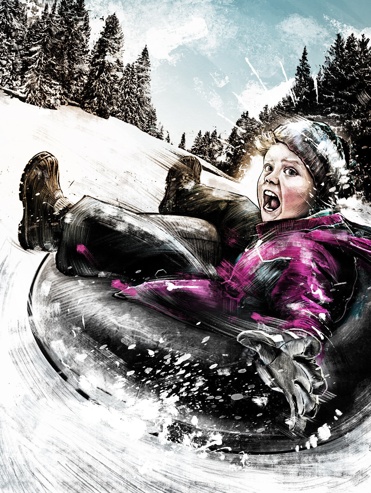 Winter sport action illustration kid - Kornel Illustration | Kornel Stadler portfolio