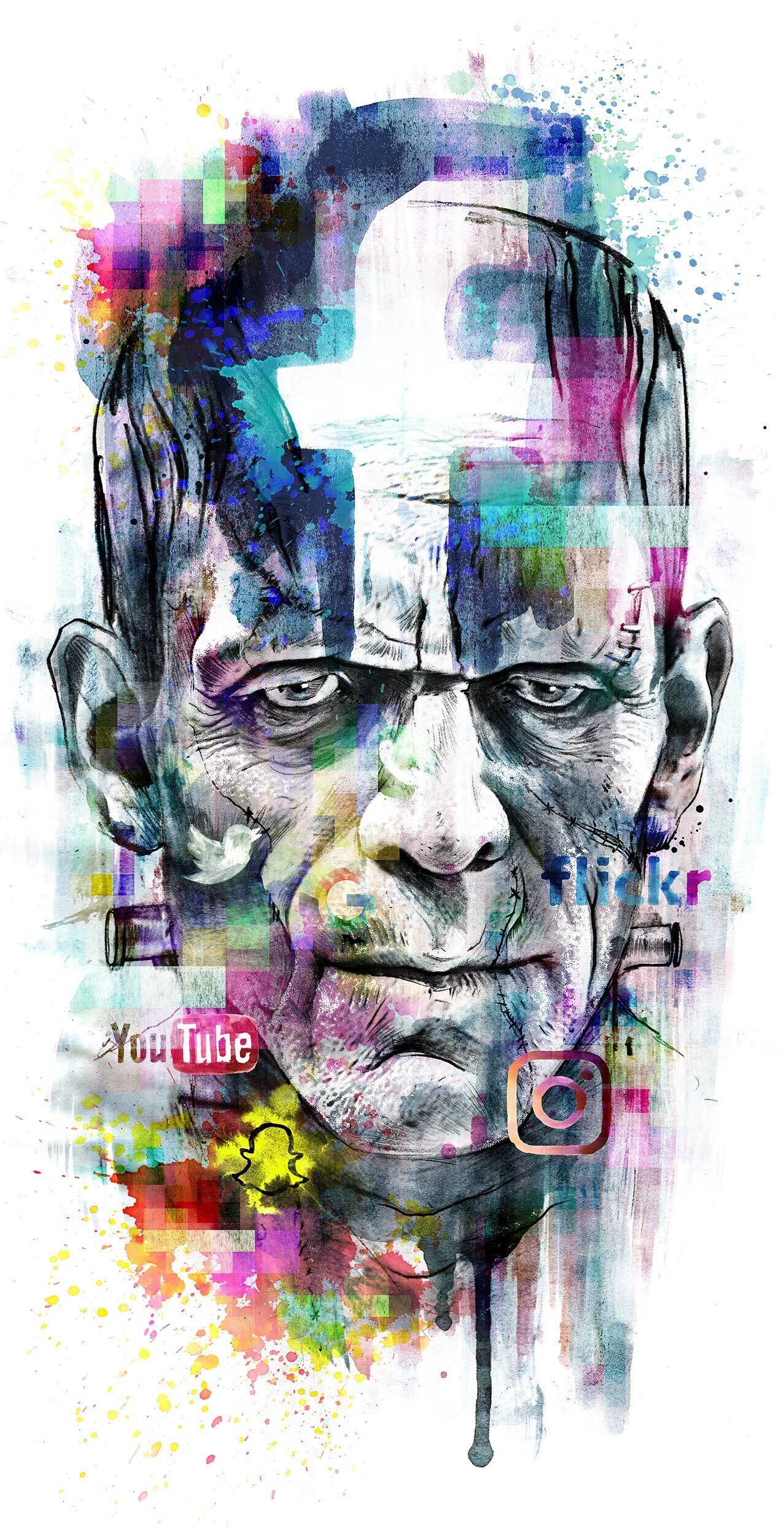 Frankenstein digital monster social network illustration artwork - Kornel Illustration | Kornel Stadler portfolio
