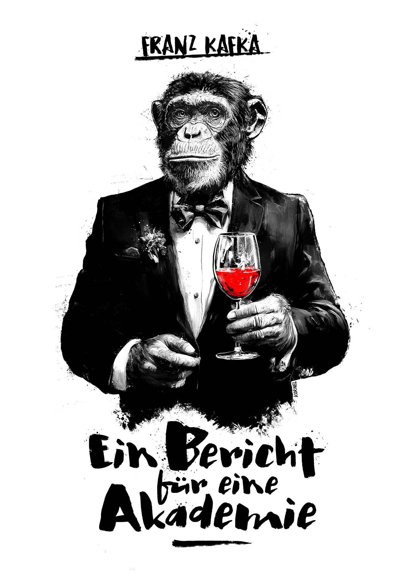 Franz kafka illustration illustrated art work drawing affe monkey ape artwork wein whine human humanoid - Kornel Illustration | Kornel Stadler portfolio
