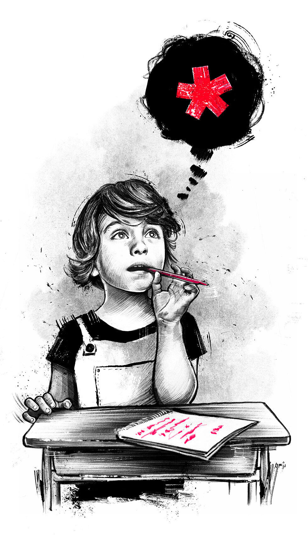 Illustration primary school schulbank gender equitable spelling asterisk sternchen conceptual editorial - Kornel Illustration | Kornel Stadler portfolio