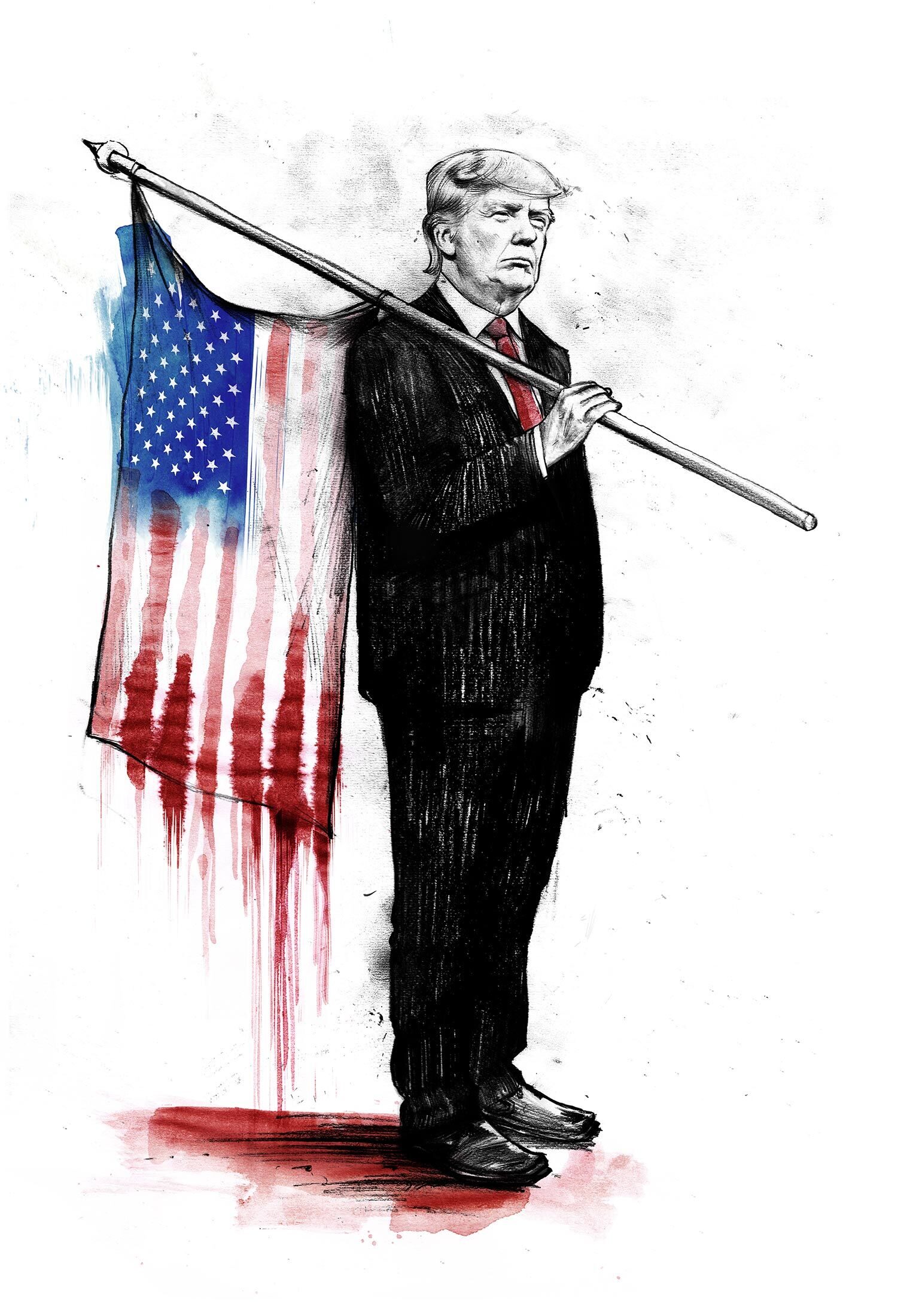 Donald Trump illustration drawing bloody flag america - Kornel Illustration | Kornel Stadler portfolio