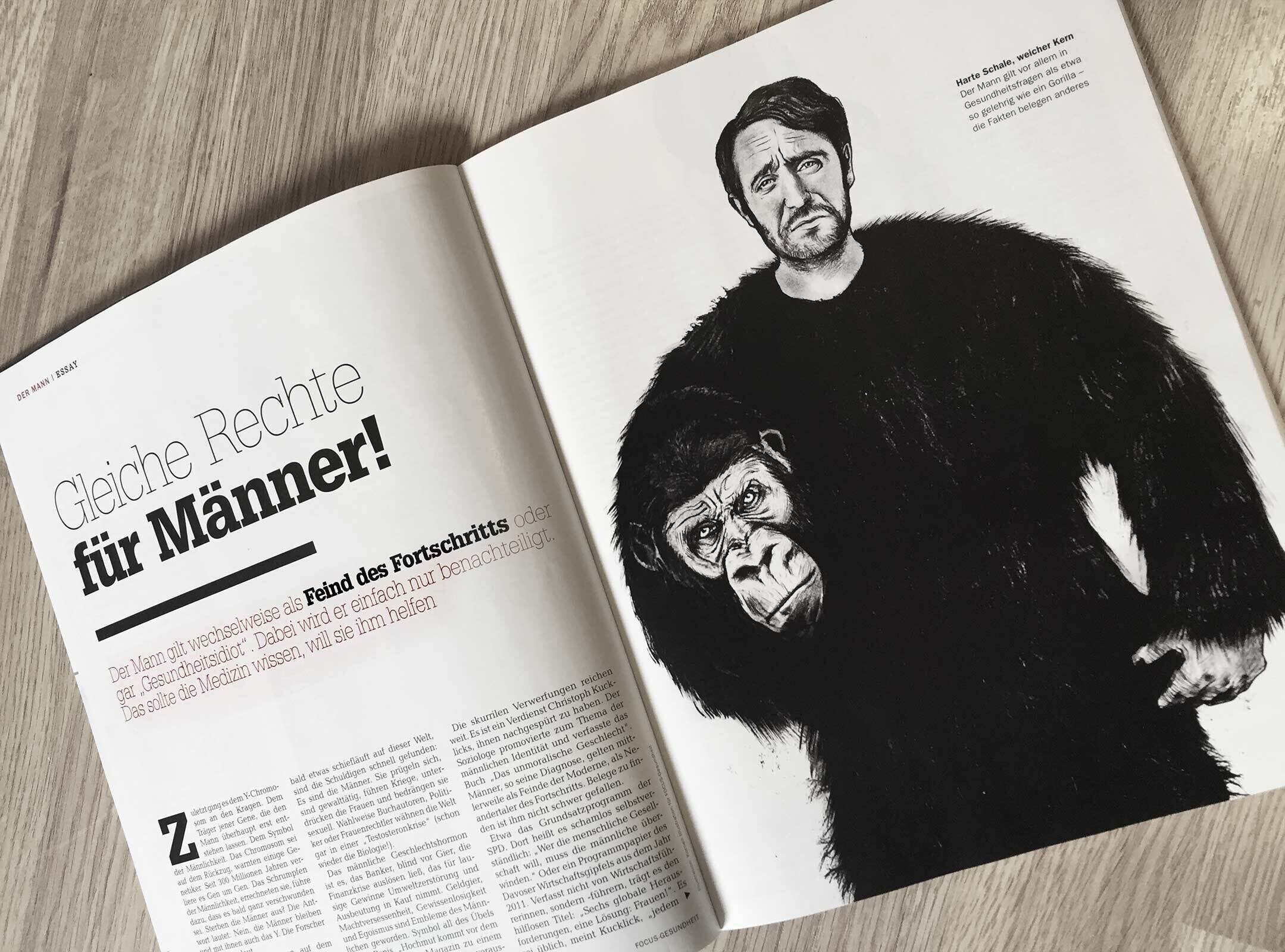 Editorial magazine illustration man ape masculine maskulin - Kornel Illustration | Kornel Stadler portfolio