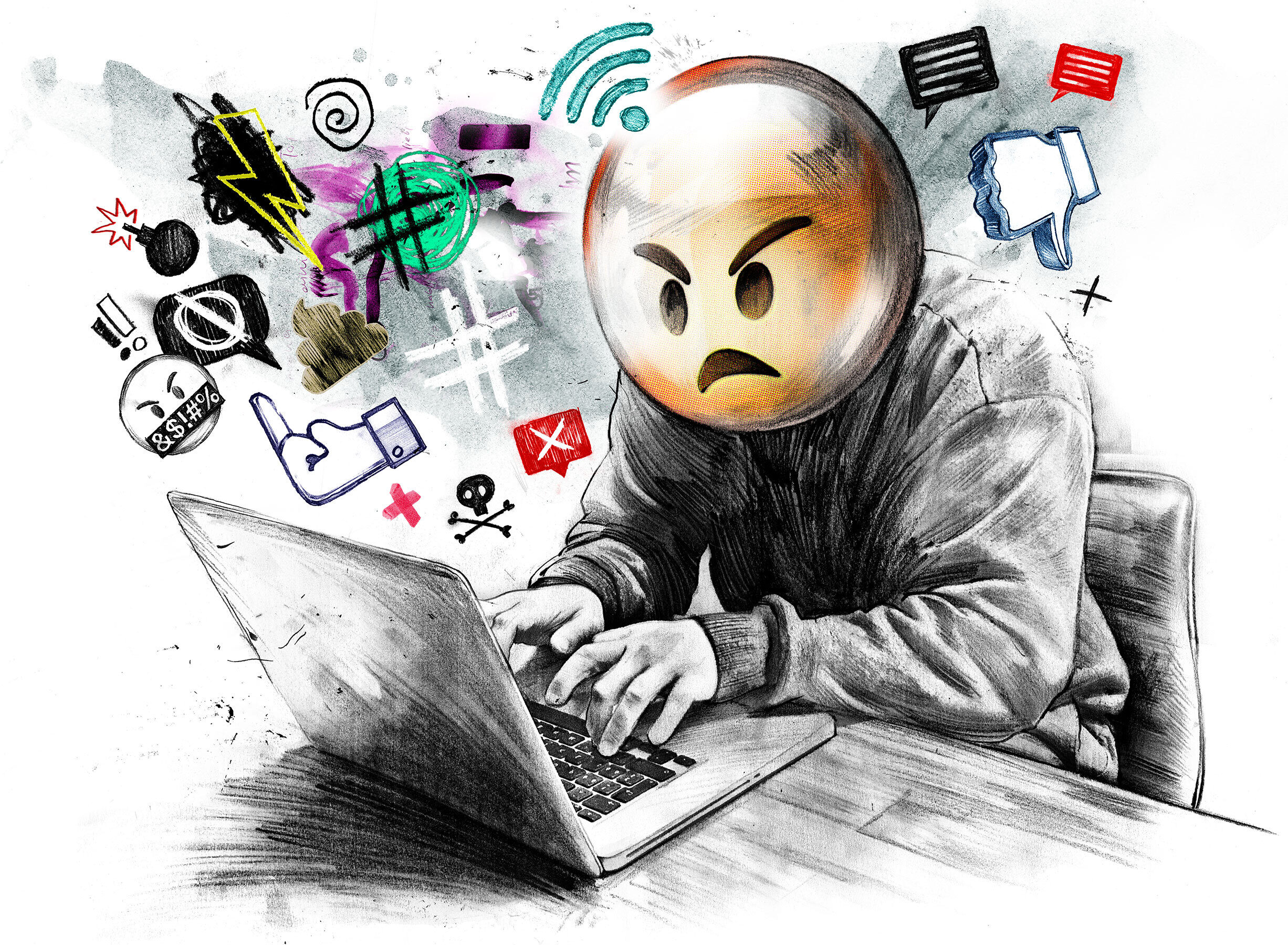 Troll hate web shitstorm editorial illustration - Kornel Illustration | Kornel Stadler portfolio
