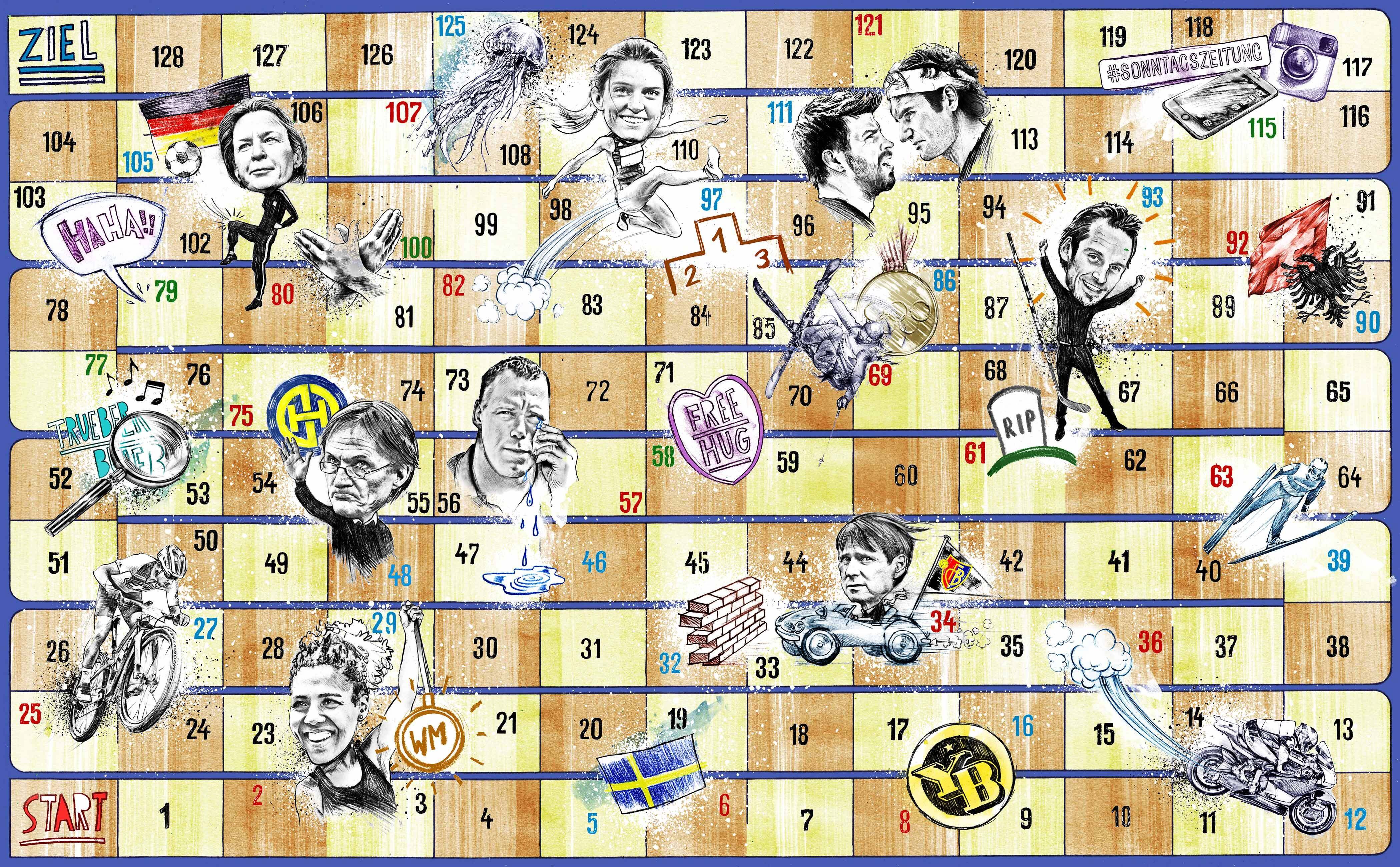 Leiterlispiel schweizer sport 2018 - Kornel Illustration | Kornel Stadler portfolio