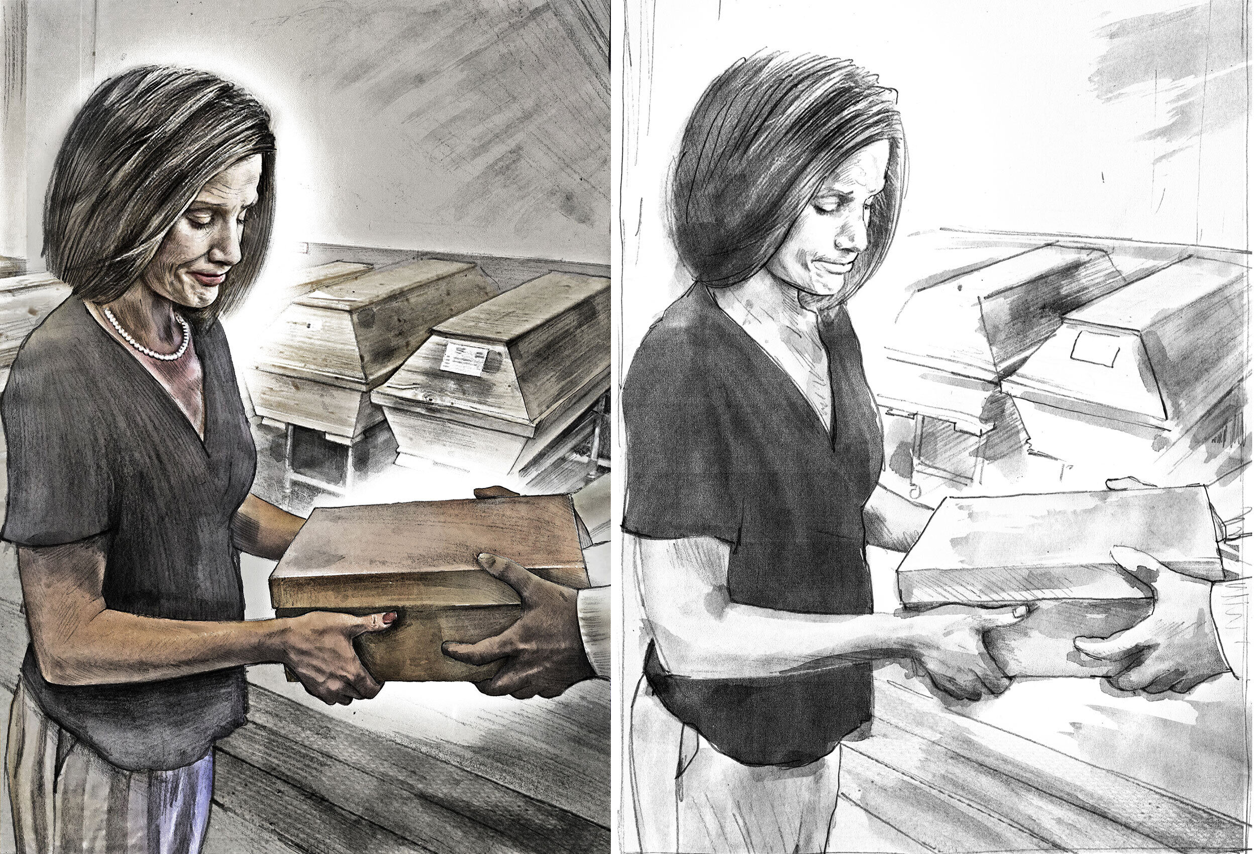 Sad woman coffin illustration - Kornel Illustration | Kornel Stadler portfolio