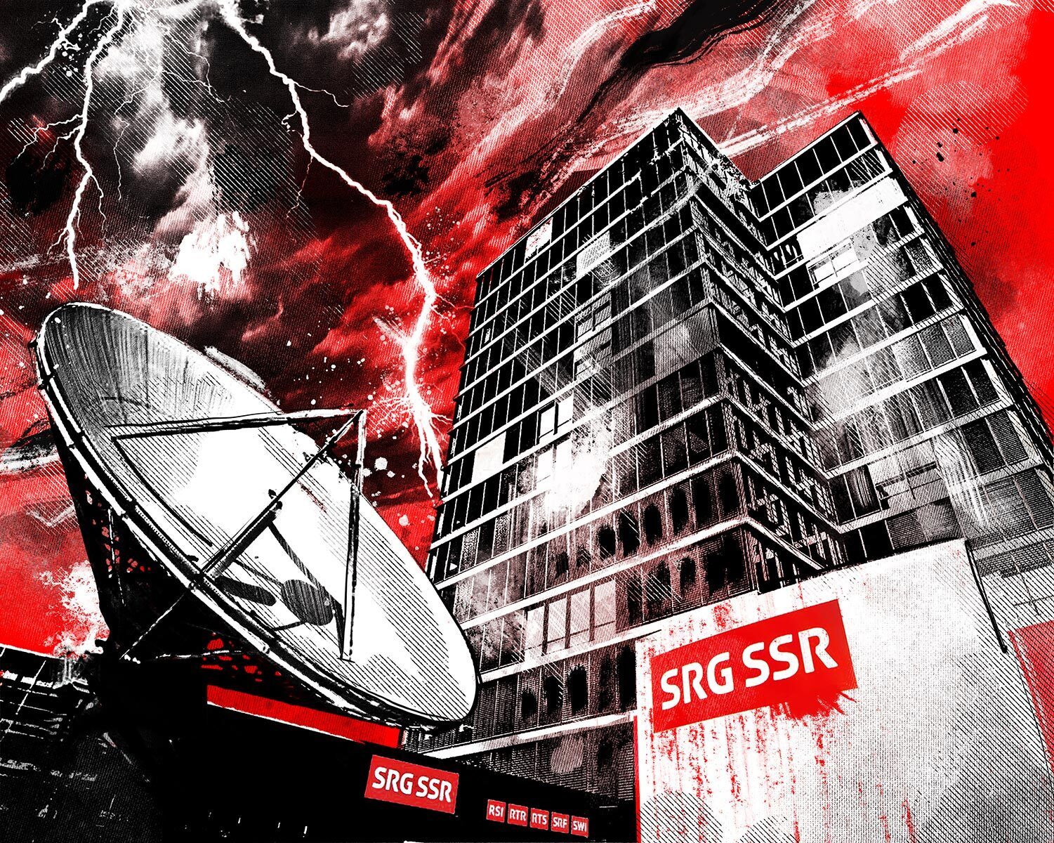 Illustration gewitter srg srf schweizer radio und fernsehen gebuehren inititive billag - Kornel Illustration | Kornel Stadler portfolio