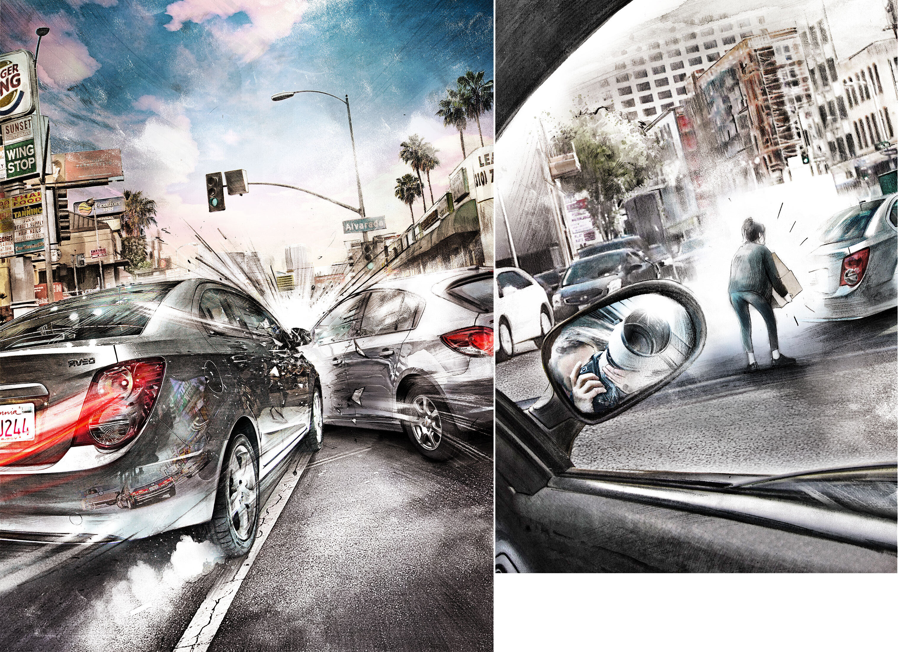 LA car crash - Kornel Illustration | Kornel Stadler portfolio
