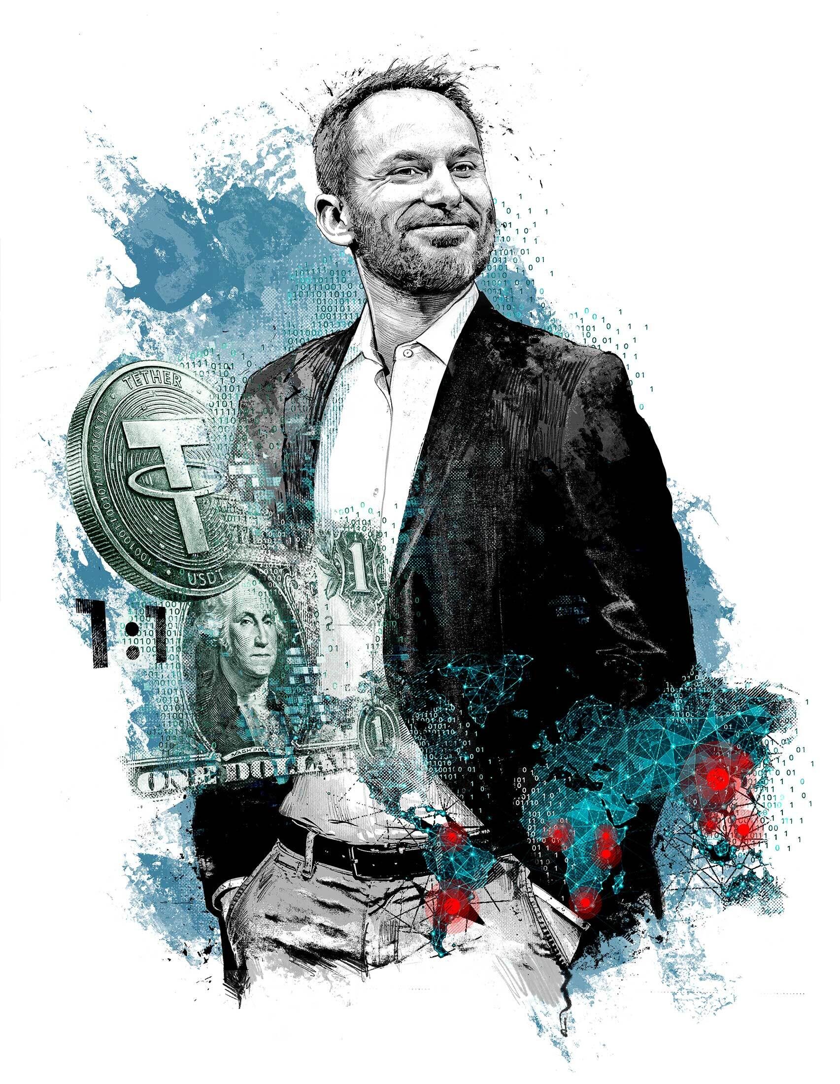 Magazine magazin editorial illustration bilanz schweizer wirtschaftsmagazin crypto krypto invest investment Paolo Ardoino Tether dollar - Kornel Illustration | Kornel Stadler portfolio