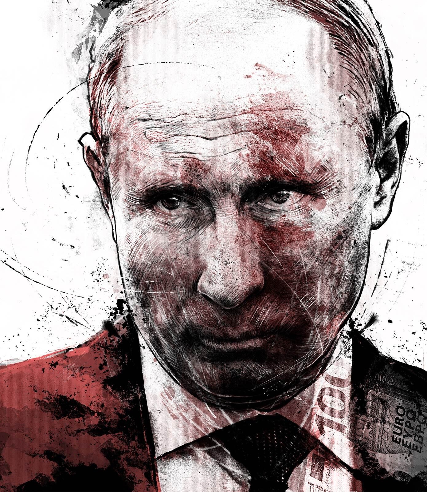 Putin portrait illustration bloody ukraine war money - Kornel Illustration | Kornel Stadler portfolio