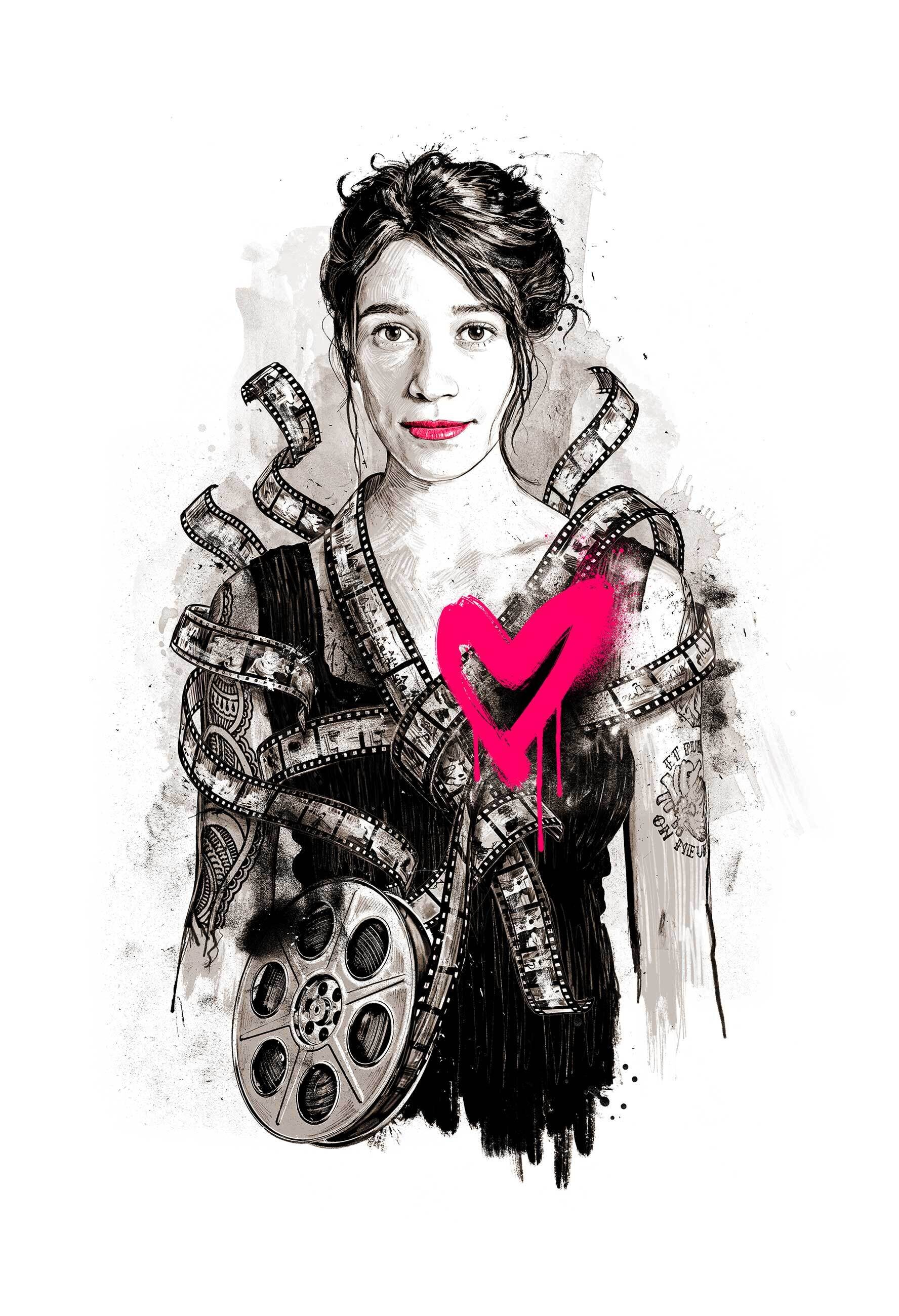 Sarah gysler editorial illustration portraitillustration portraitdrawing portrait kolumne cinematic nostalgia black and white cinema movie theater the movies film cinematography classic filmstrips celluloid film lover - Kornel Illustration | Kornel Stadler portfolio