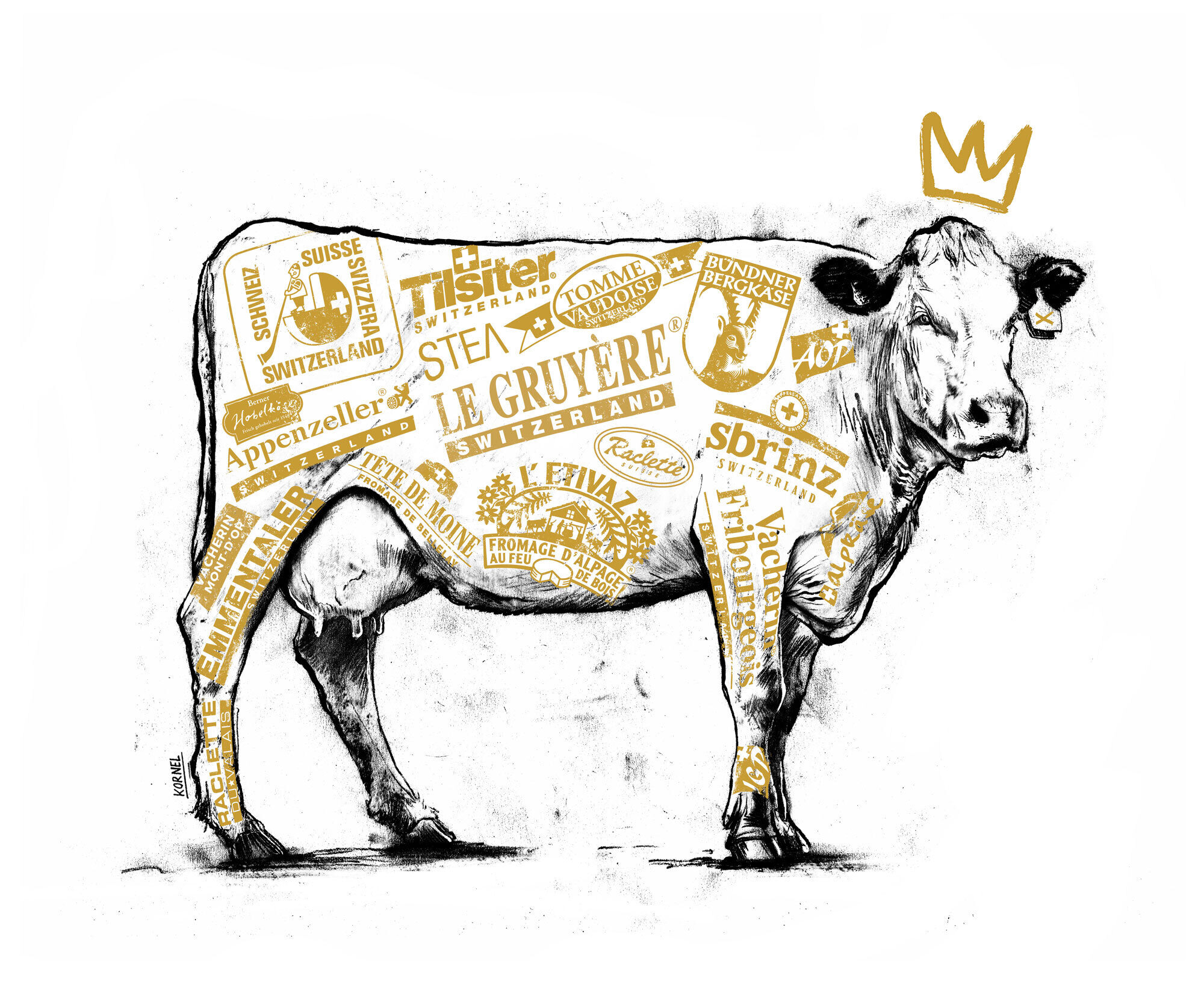 Swiss cheese awards schweizer kaese kuh cow schweiz switzerland illustration drawing king emmentaler sprint gruyere tilsiter - Kornel Illustration | Kornel Stadler portfolio