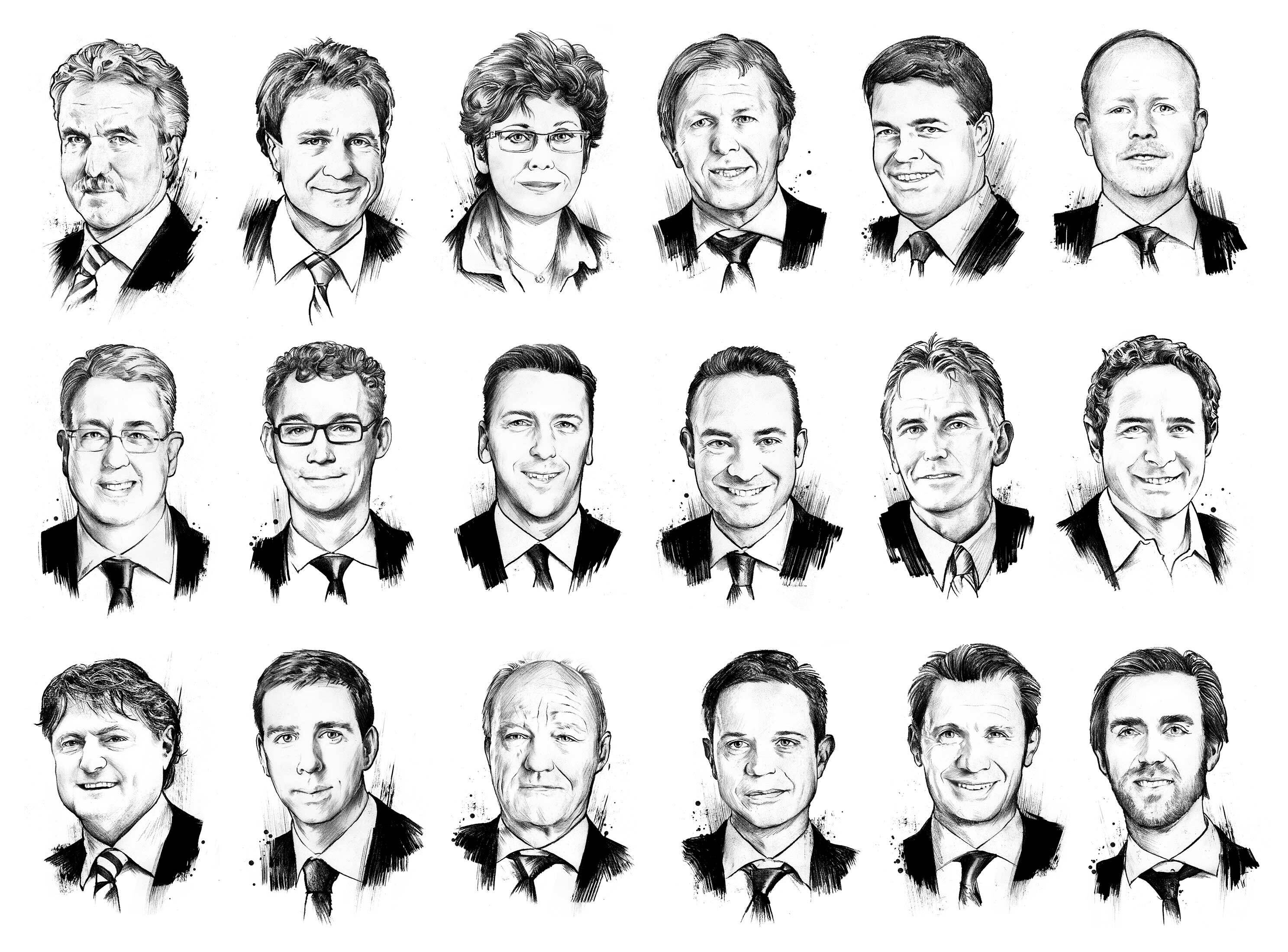 SFL portrait series illustration jahresbericht black and white editorial - Kornel Illustration | Kornel Stadler portfolio