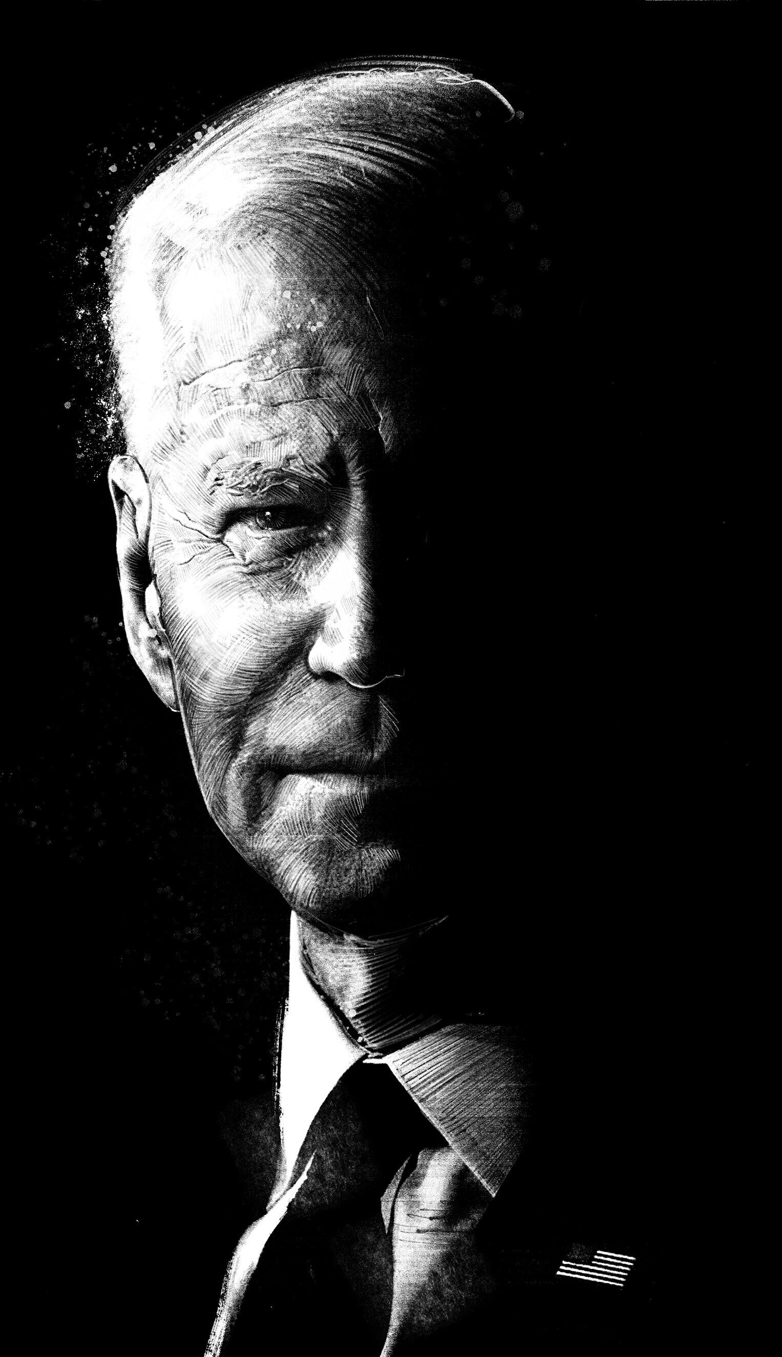 Joe Biden portrait illustration editorial black and white phantom shadow light us president political usa - Kornel Illustration | Kornel Stadler portfolio
