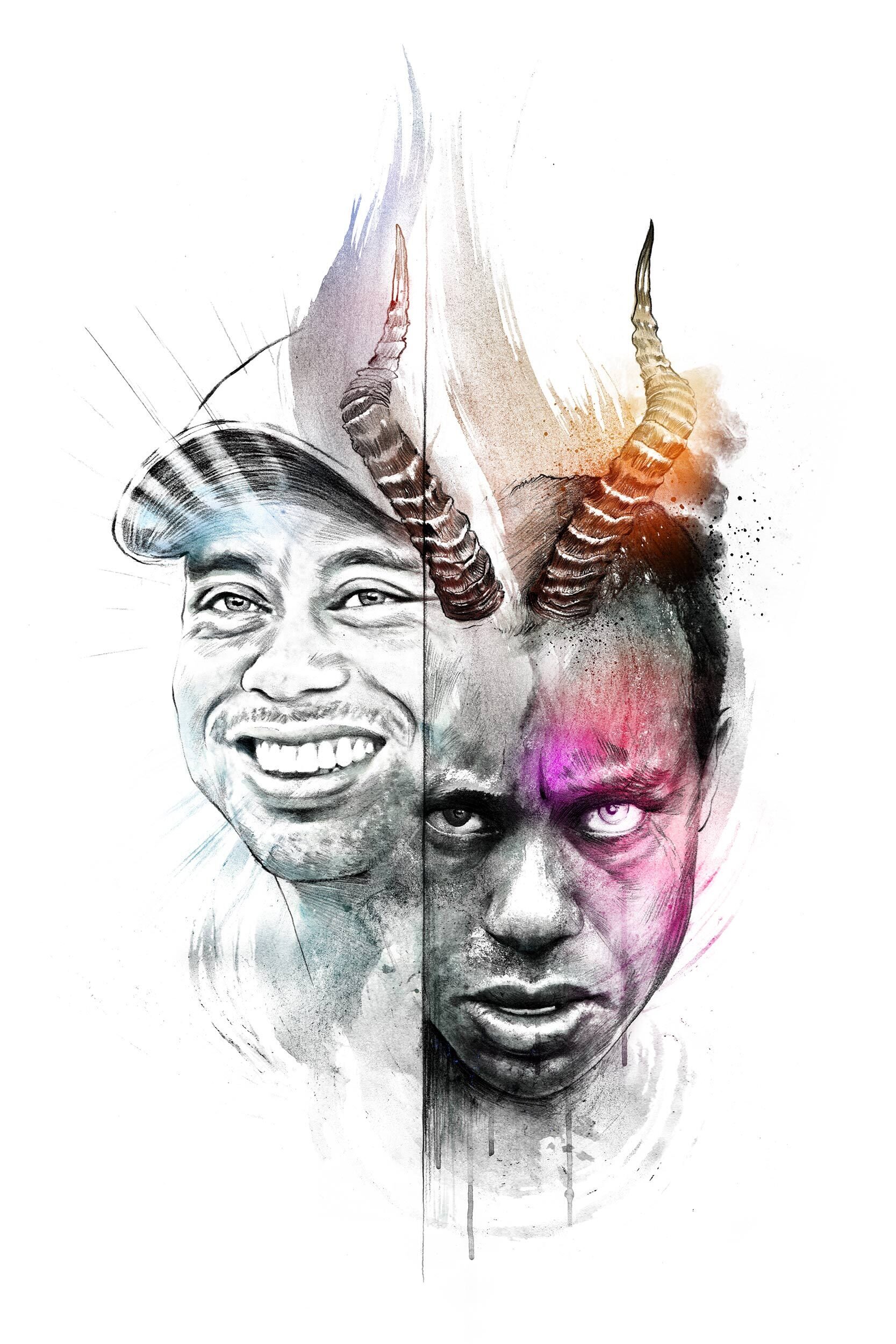 Tiger Woods two faces artwork illustration - Kornel Illustration | Kornel Stadler portfolio