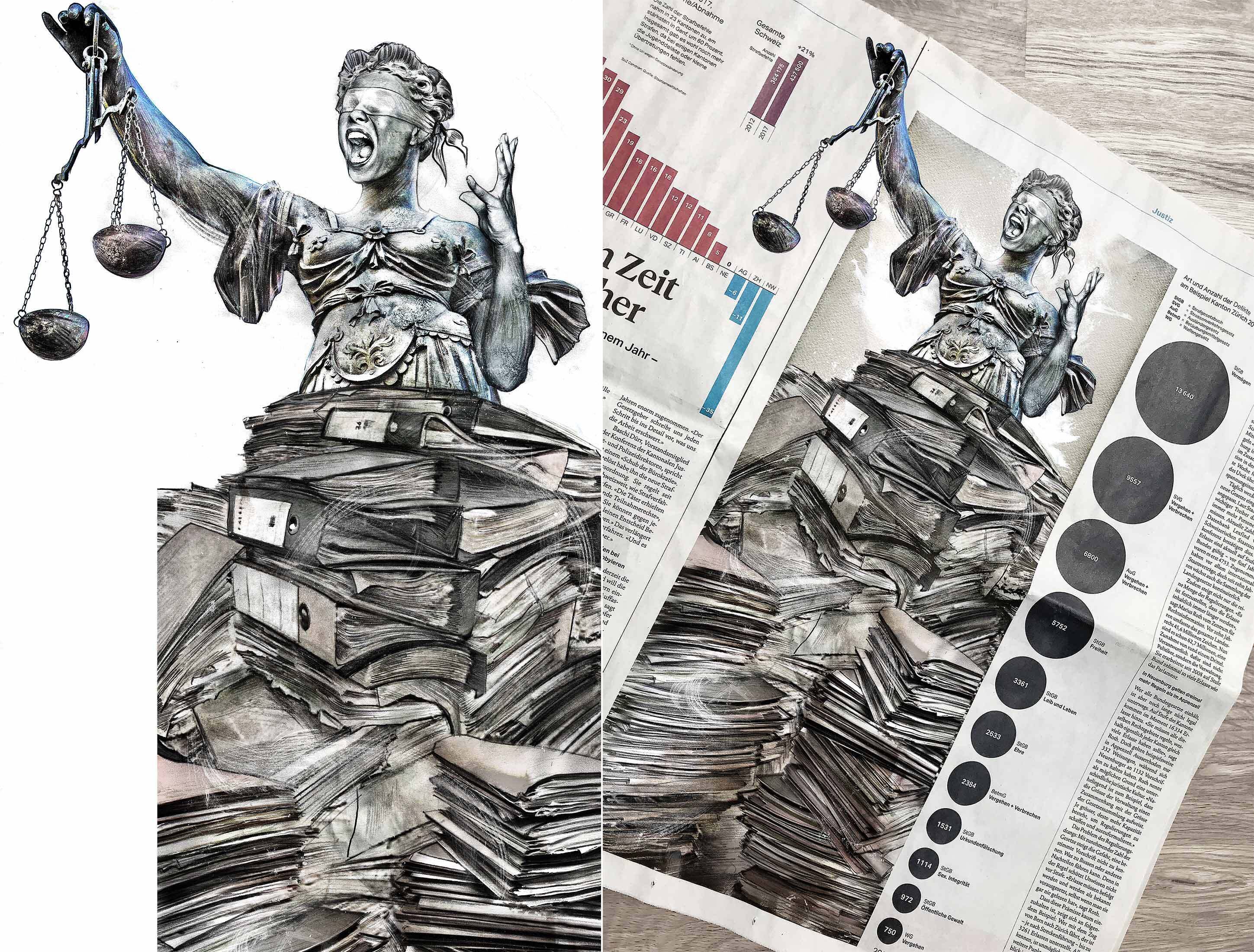 Justitia buerokratie editorial illustration - Kornel Illustration | Kornel Stadler portfolio