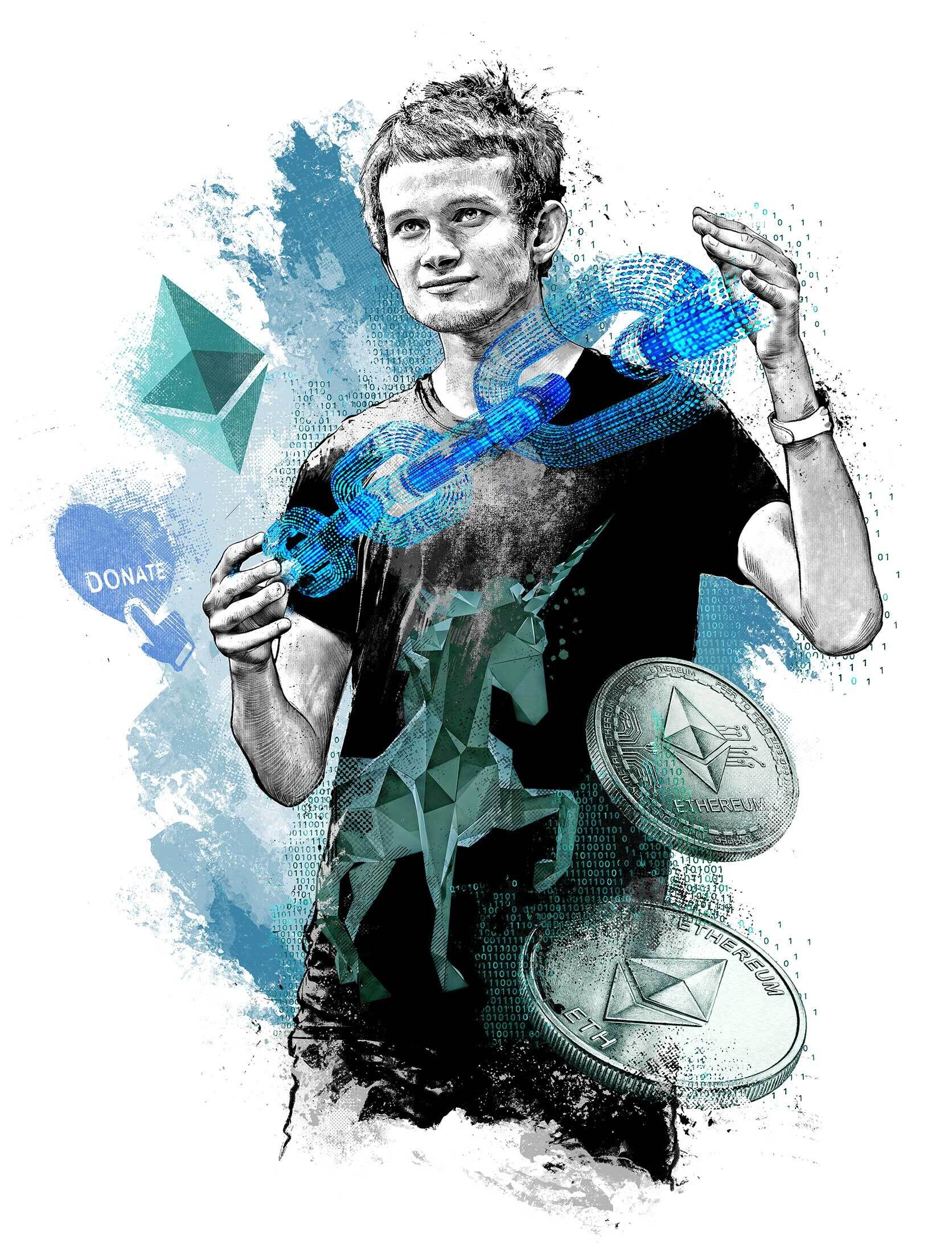 Magazine magazin editorial illustration bilanz schweizer wirtschaftsmagazin crypto krypto invest investment Vitalik Buterin ethereum eth blockchain - Kornel Illustration | Kornel Stadler portfolio