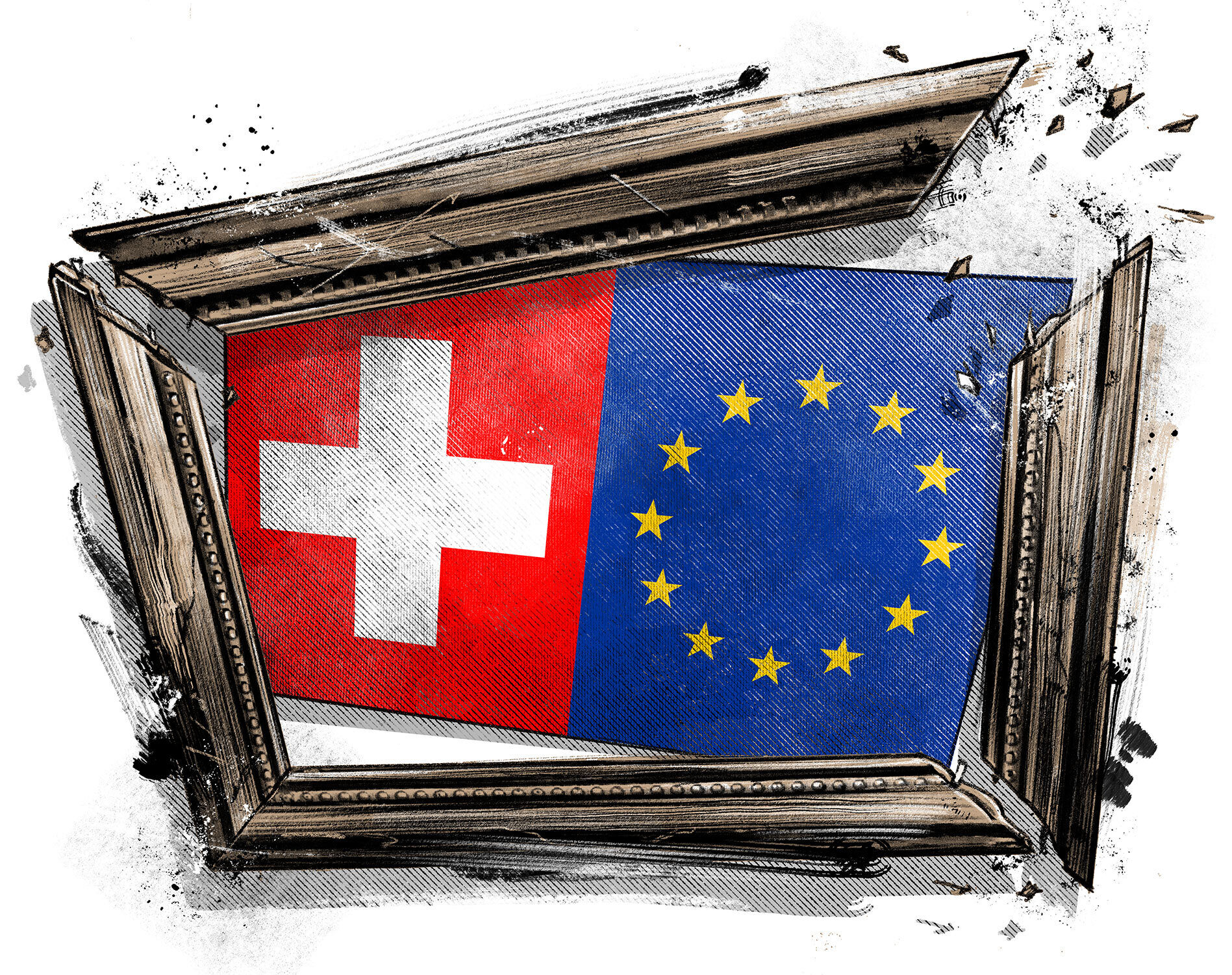 Rahmenabkommen editorial illustration eu schweiz - Kornel Illustration | Kornel Stadler portfolio
