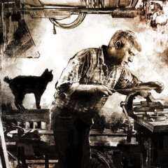 Work Man working poor illustration dark light cat Kornel Illustration | Kornel Stadler