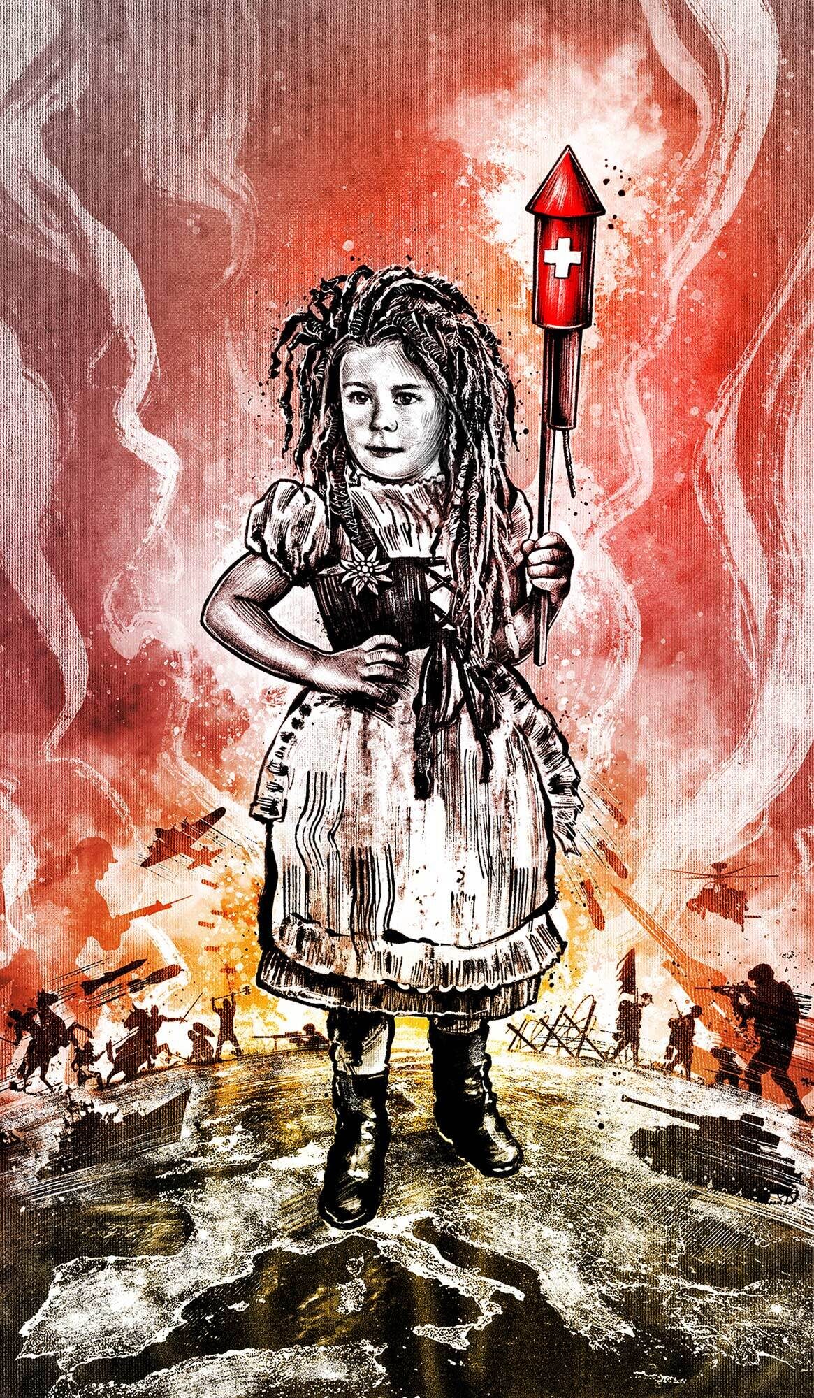 Illustration editorial zeitung conceptual heidi schweiz rasta 1 august switzerland war - Kornel Illustration | Kornel Stadler portfolio